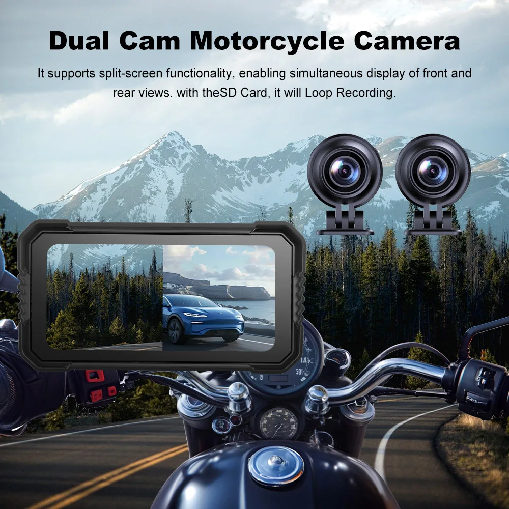 BEPOCAM 6.2in Motorcycle Black Box Touch Carplay Screen GPS Navigation IP67 Waterproof for Dual Cameras Drive Recorder Moto DVR