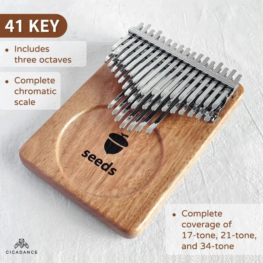 Seeds Chromatic Kalimba 41 Keys C Tone 3 Layer Professional Thumb Piano Handmade Okoume Wood Calimba Musical Keyboard Instrument