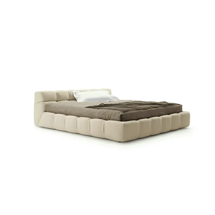

✗X Modern Luxury Italian Tiger Fabric Upholstered Tufted Soft King Size Bed Frame Bedroom Furniture Set Hotel Villa Wooden Beds&