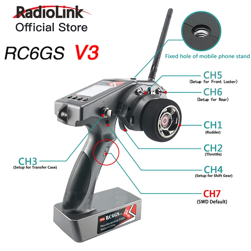 Free Radiolink RC6GS V3 7 Channel Radio Transmitter with R7FG Receiver Gyro Telemetry Included Remote Controller for RC Car Boat