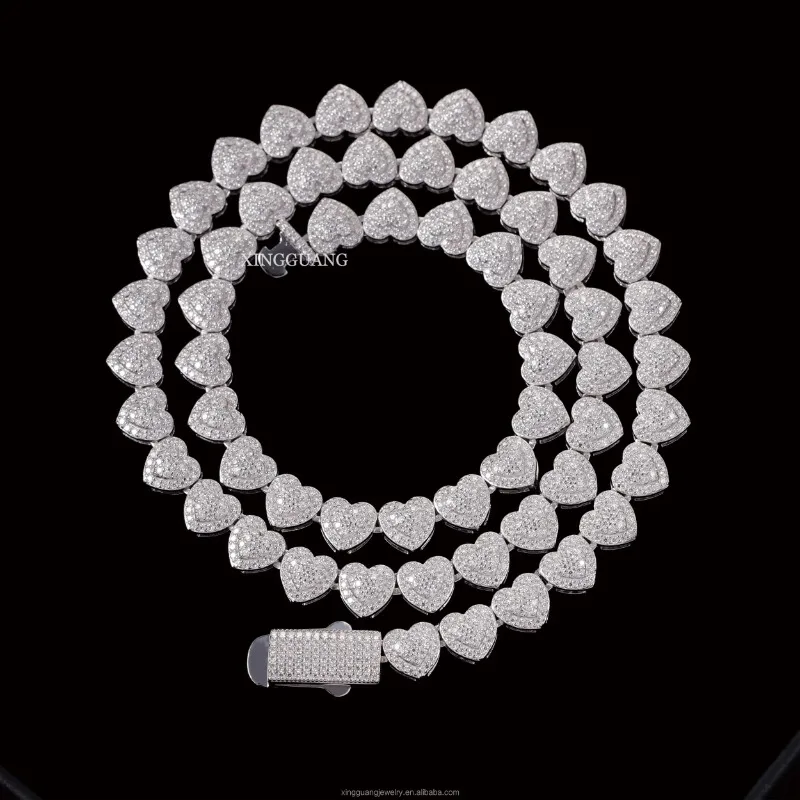 

GRA Pass Diamond Tester Moissanite Necklace 10mm S925 Silver VVS Moissanite iced out Diamond Heart Shape Cuban Link Chain