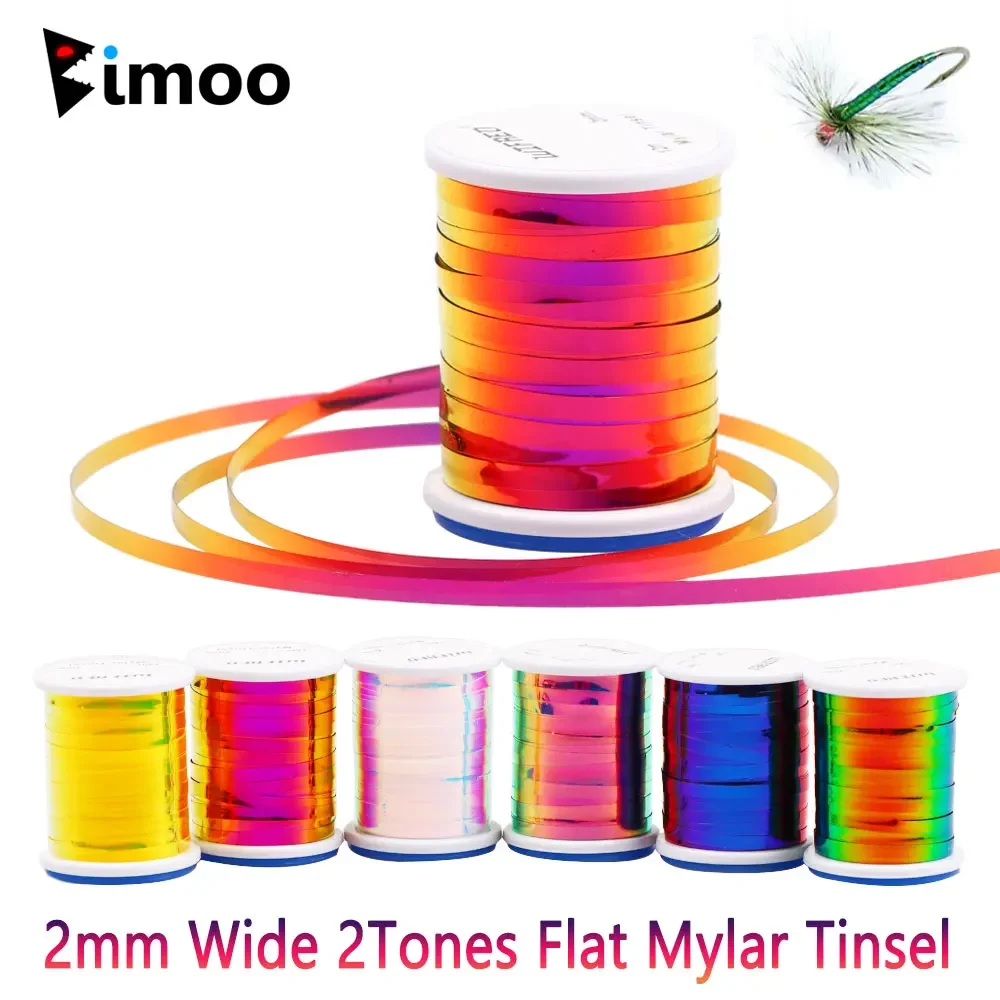 Bimoo 1 PC 2mm 2 tons plat Mylar guirlandes mouche attachant matériel holographique Flash guirlandes nymphe Streamer truite d'eau salée leurres de pêche