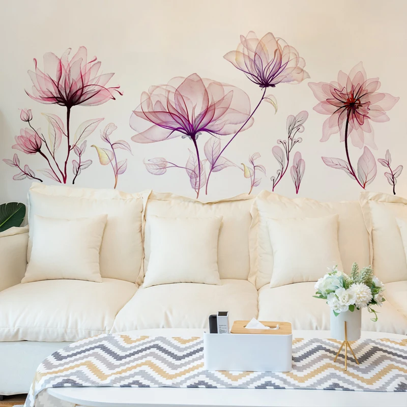 1pc PVC Wall Sticker, Creative Floral Pattern Sticker For Home Pink Plant Flower Wall Decal