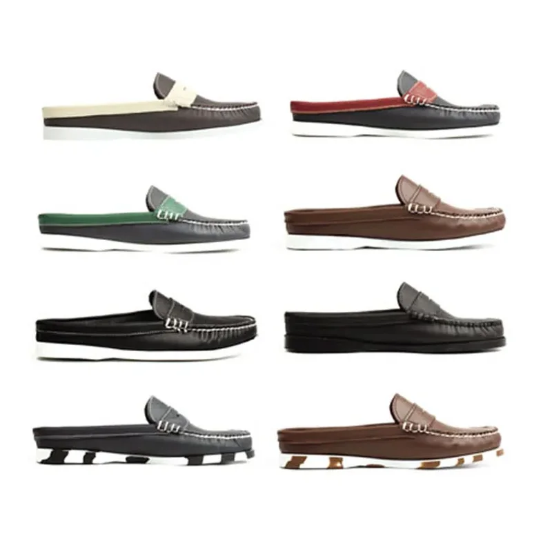 Men\'s Genuine Leather shoes Slip-On Dress On Slippers Loafers Lazy Person Half Shoe for Men Boat Shoes Fashion Half Slippers