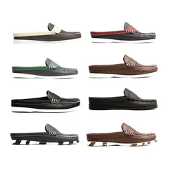 Men's Genuine Leather shoes Slip-On Dress On Slippers Loafers Lazy Person Half Shoe for Men Boat Shoes Fashion Half Slippers