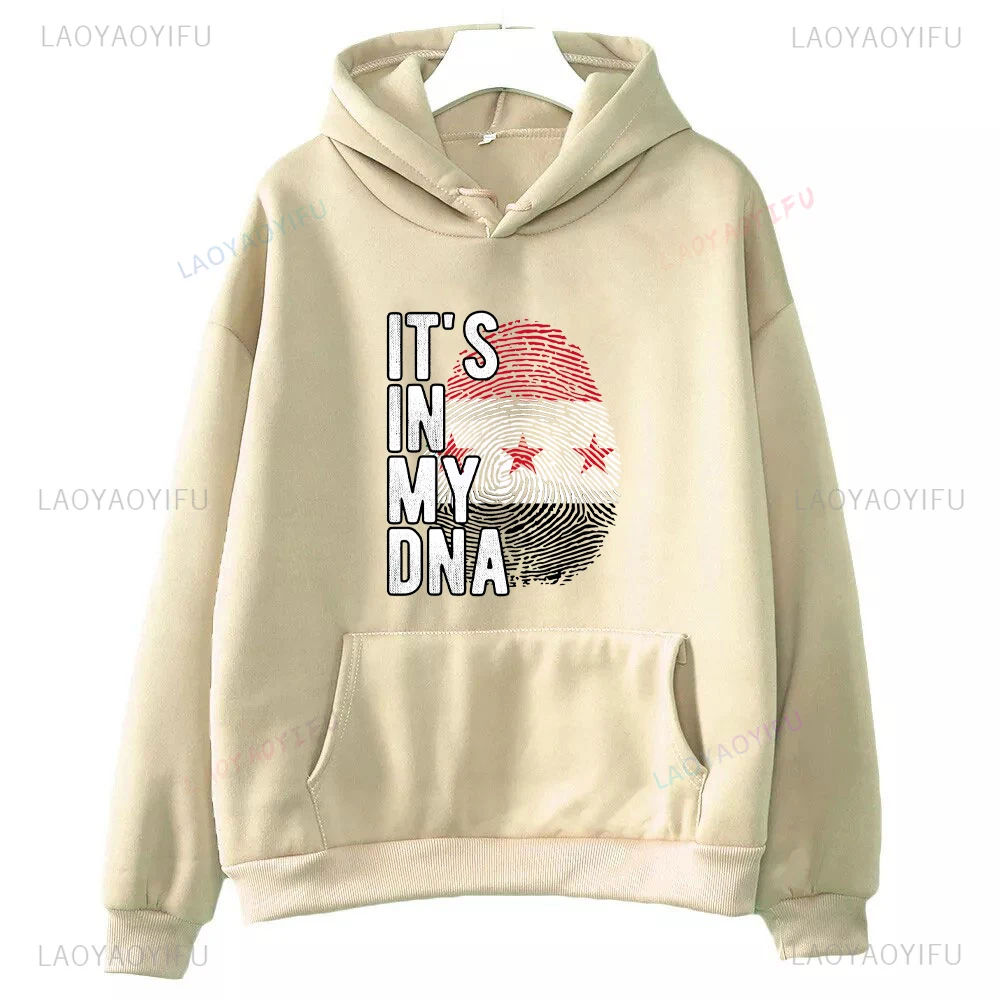 It's My DNA Syria Flag Men Women Polyester Harajuku Sweatshirt Pullover Hoodies Autumn and Winter Casual Drop Shoulder Hoody