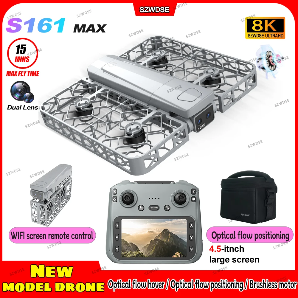 S161 Max Drone 8K HD Dubbele camera WIFI FPV Optische stroompositionering Opvouwbare Quadcopte Luchtfotografie BeveiligingsmonitoringDron