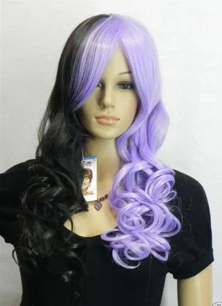 

Wholesale Cosplay black blue Mixed curly Heat Resistant wigs