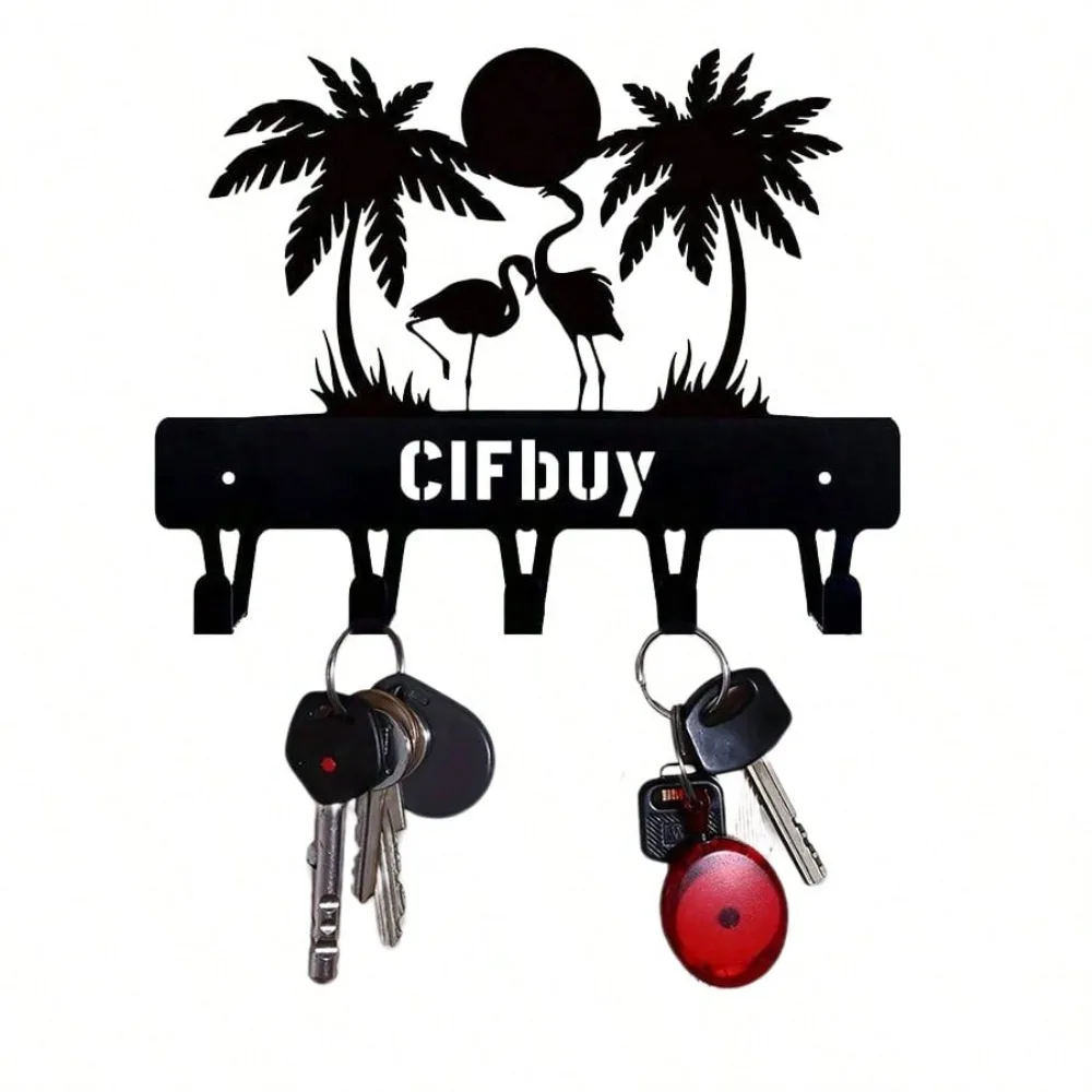 CIFBUY Gancho de metal con diseño de palmera y flamenco, para colgar toallas de cocina, decoración de cafetería