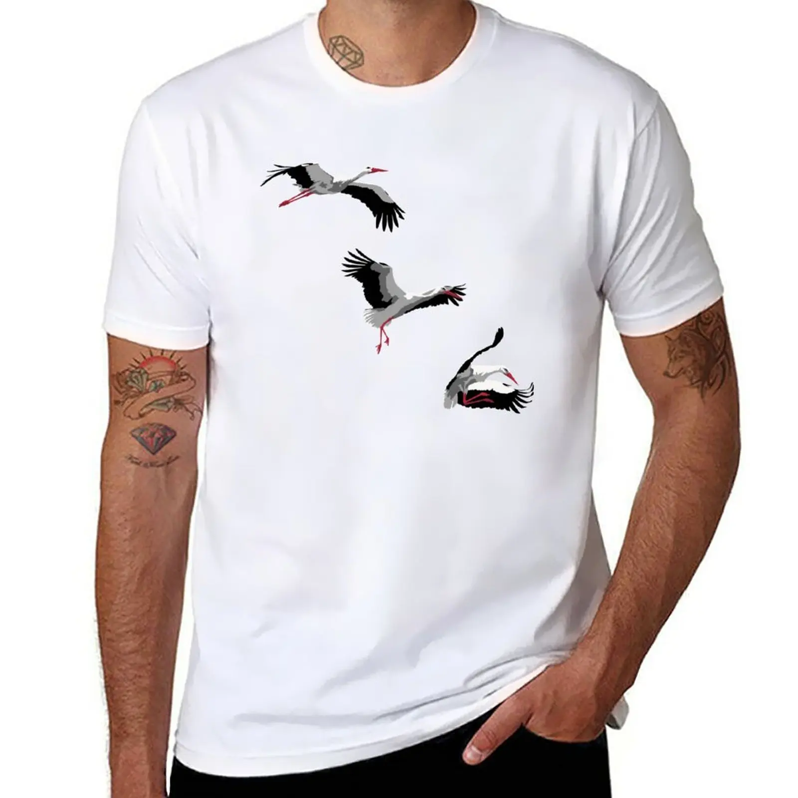 New Three storks T-Shirt quick-drying t-shirt korean fashion cute clothes funny t shirts t shirts men