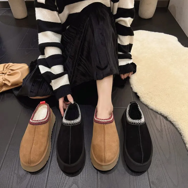 

Thick Bottom Warm Snow Boots Autumn Winter New Style Outdoor Wear Fleece Leather Fur Integrated Half Slippers Women
