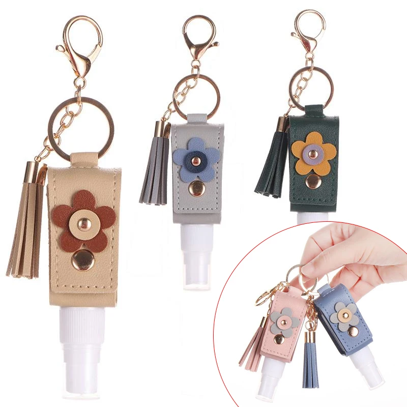 30ml Empty Alcohol Spray Bottle Spray Type Sub-bottling Hand Sanitizer Bottle Keychain Holder Portable Toner Tassel Leather Case
