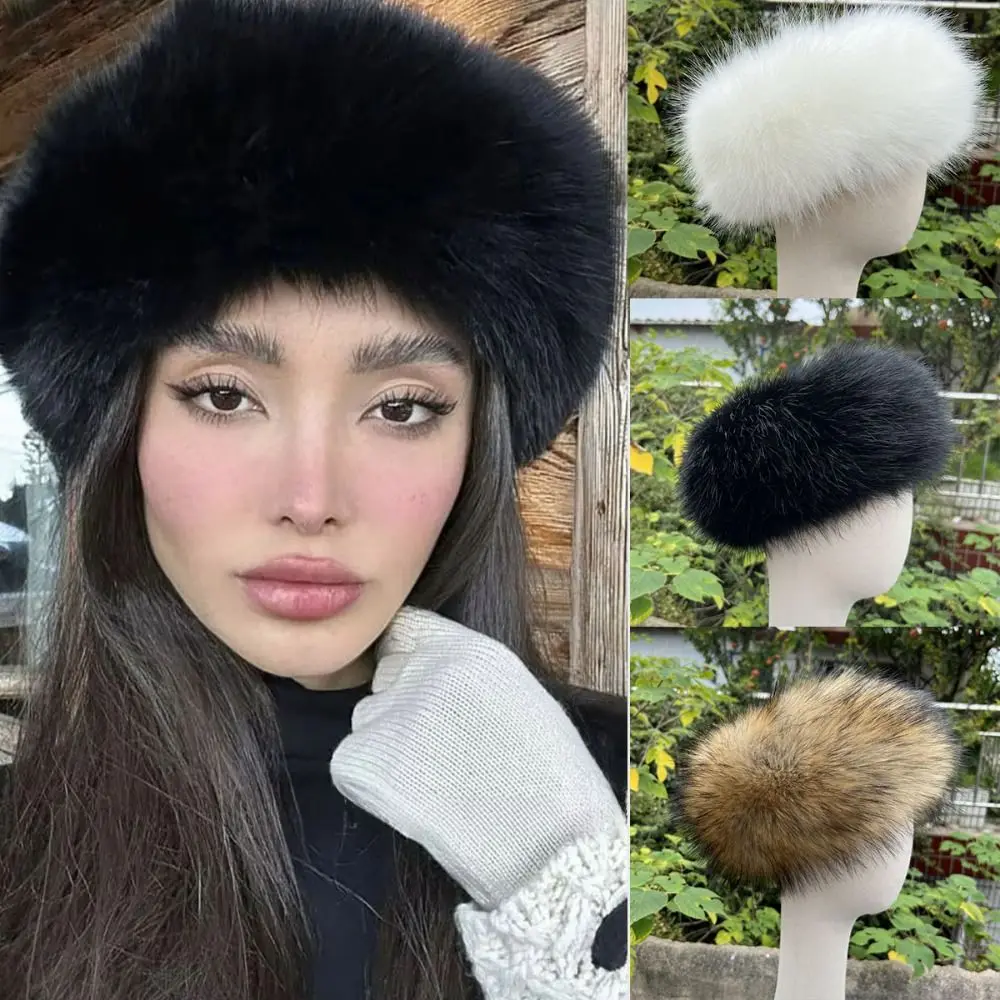 Faux Fur Faux Fur Headband Woolen Hat Thicken Warm Empty top fur hat Pullover Hat All-match No Top Hairband Autumn/Winter