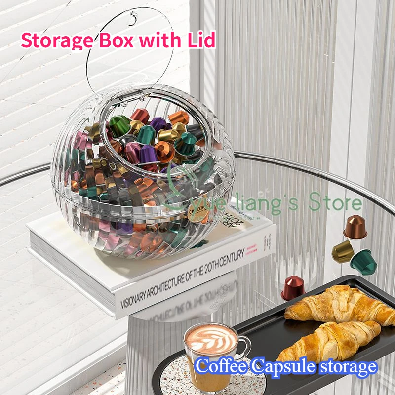 Transparent Spherical Coffee Capsules Storage Box Large Desktop Open With Capacity Decoration Lid Jar Organizer Candy Snack