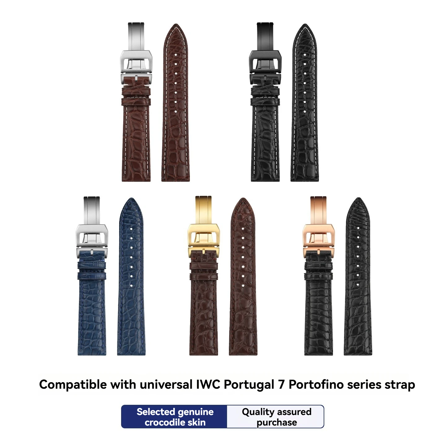 

Ремешок из кожи аллигатора для часов IWC, мужской сменный ремешок 21 мм 22 мм с застежкой-бабочкой для серий Portofino, Portugal и Pilot
