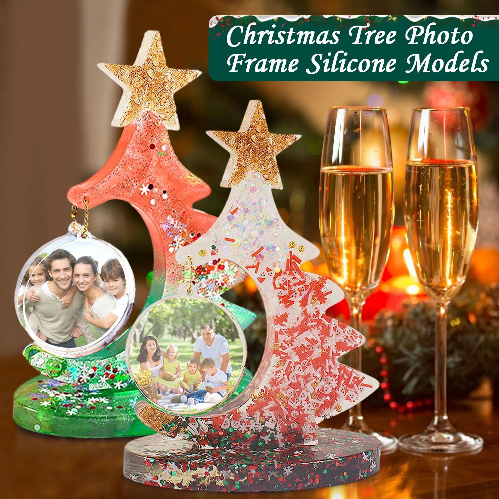 Christmas Tree Silicone Mold For Resin Crafts High Detail Clear Casting Resin Easy To Demould White Colorful bead chain