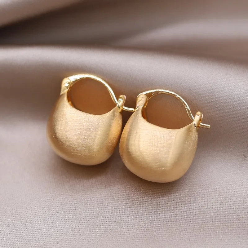 Korean New Fashion Jewelry 18K Gold plated U-shaped Basket Bag Brushed Metal Earrings Elegant Women's Daily Work Accessories