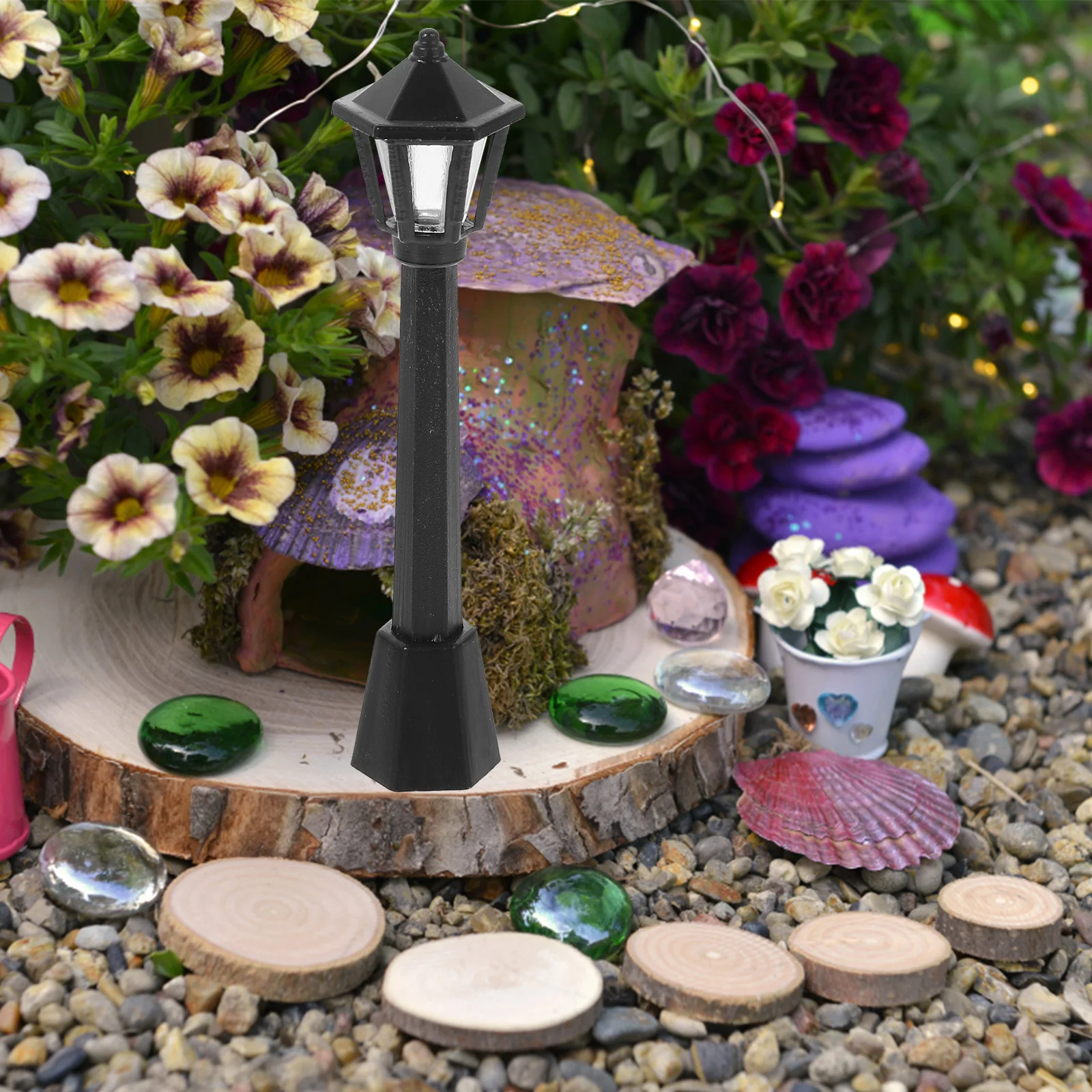 12 قطعة من البلاستيك حديقة مصباح الشارع أضواء ساحة مضيئة صغيرة محاكاة ضوء الشارع الصغيرة ديكور حديقة منزل صغير ملحق ذاتي الصنع #3