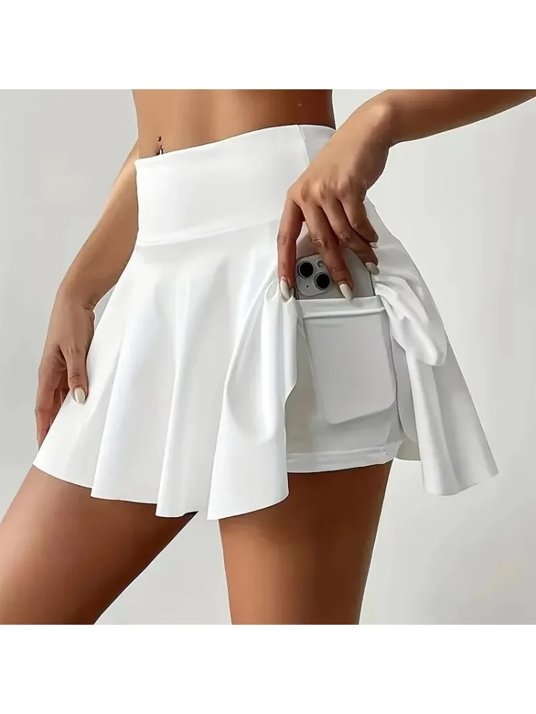 Mini jupe de Tennis taille haute pour femmes, Tennis, Yoga, Golf, ceinture de sport, pantalon de sécurité, poche, jupe de sport confortable et respirante
