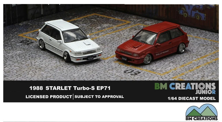 New 1/64 Scale Tooyoyotaa 1988 Starlet Turbo S EP71 Cars by BM Creations JUNIOR Diecast toys For Collection Gift