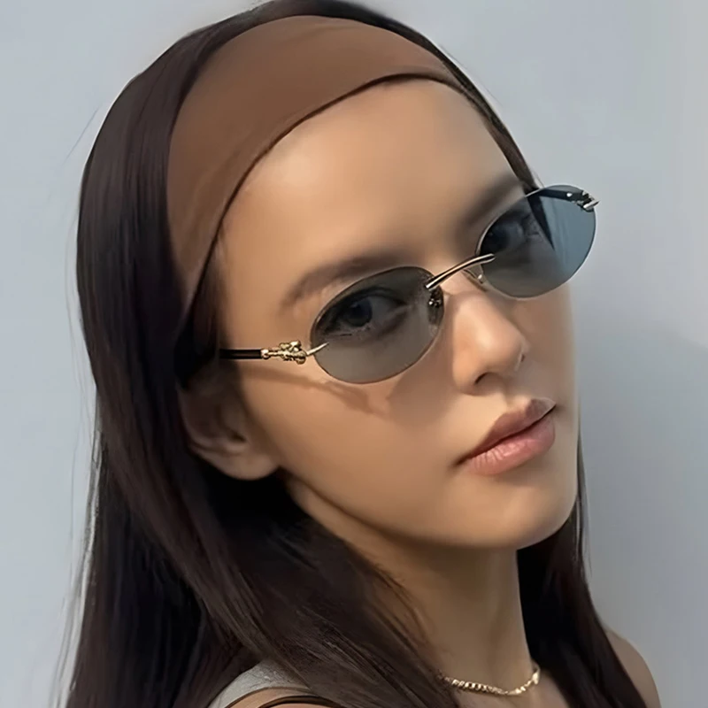 Mode ovale randlose Sonnenbrille für Frau beliebte runde rahmenlose Sonnenbrille Shades Retro hochwertige Unisex stilvolle Brillen – Detail 1