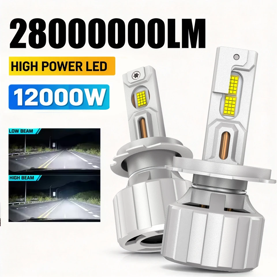 2pcs H7 H4 Led Car Headlights Canbus High Power 12000W H1 H8 H11 9005 HB3 9006 HB4 9012 LED Bulb Turbo Lamp 6000K White 12V 24V