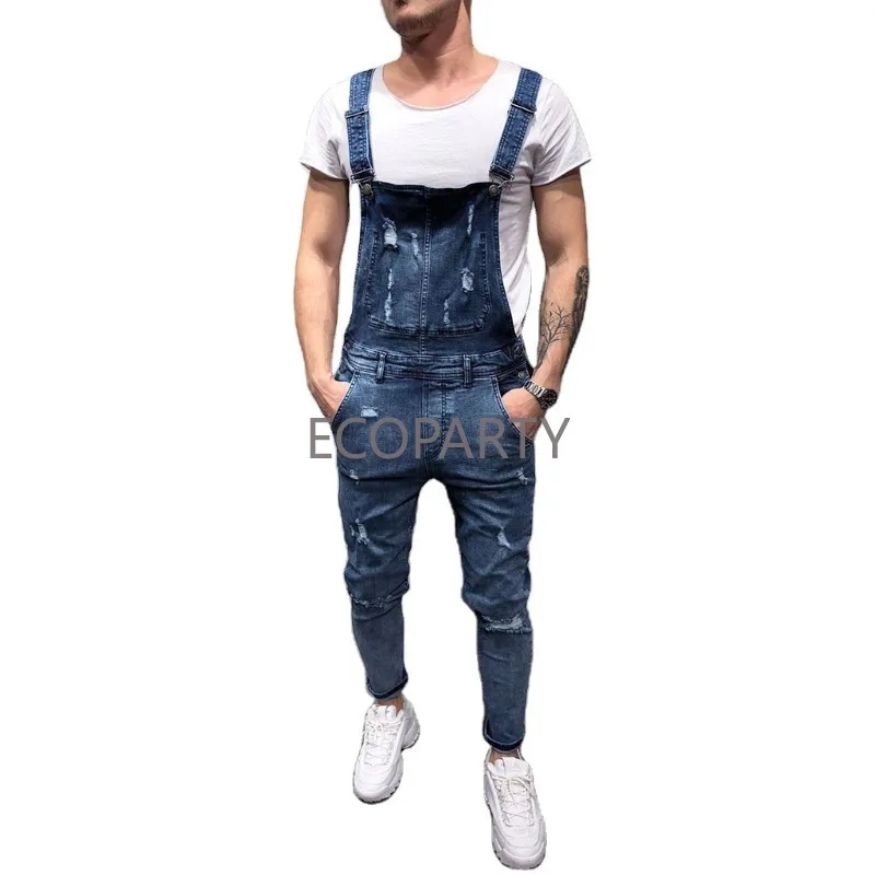 

Fashion Men's Pants Overall Casual Jumpsuit Jeans Wash Broken Pocket Trousers Suspender Pants High Quality Mens Jeans Pants New