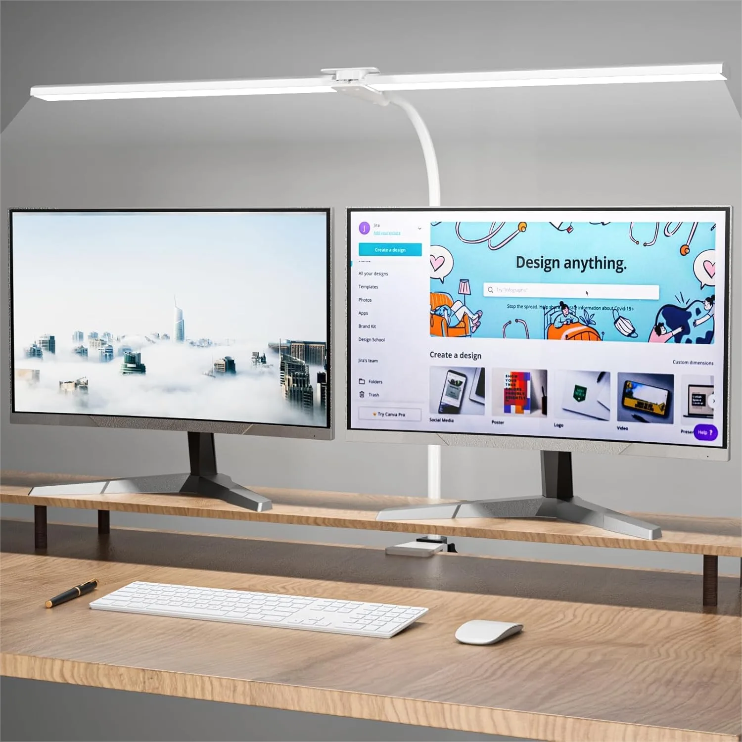 

31.5 Inch LED Desk Lamp with Clamp, Double Head Task Lighting for Home Office, 5 Color Temps & Dimmable