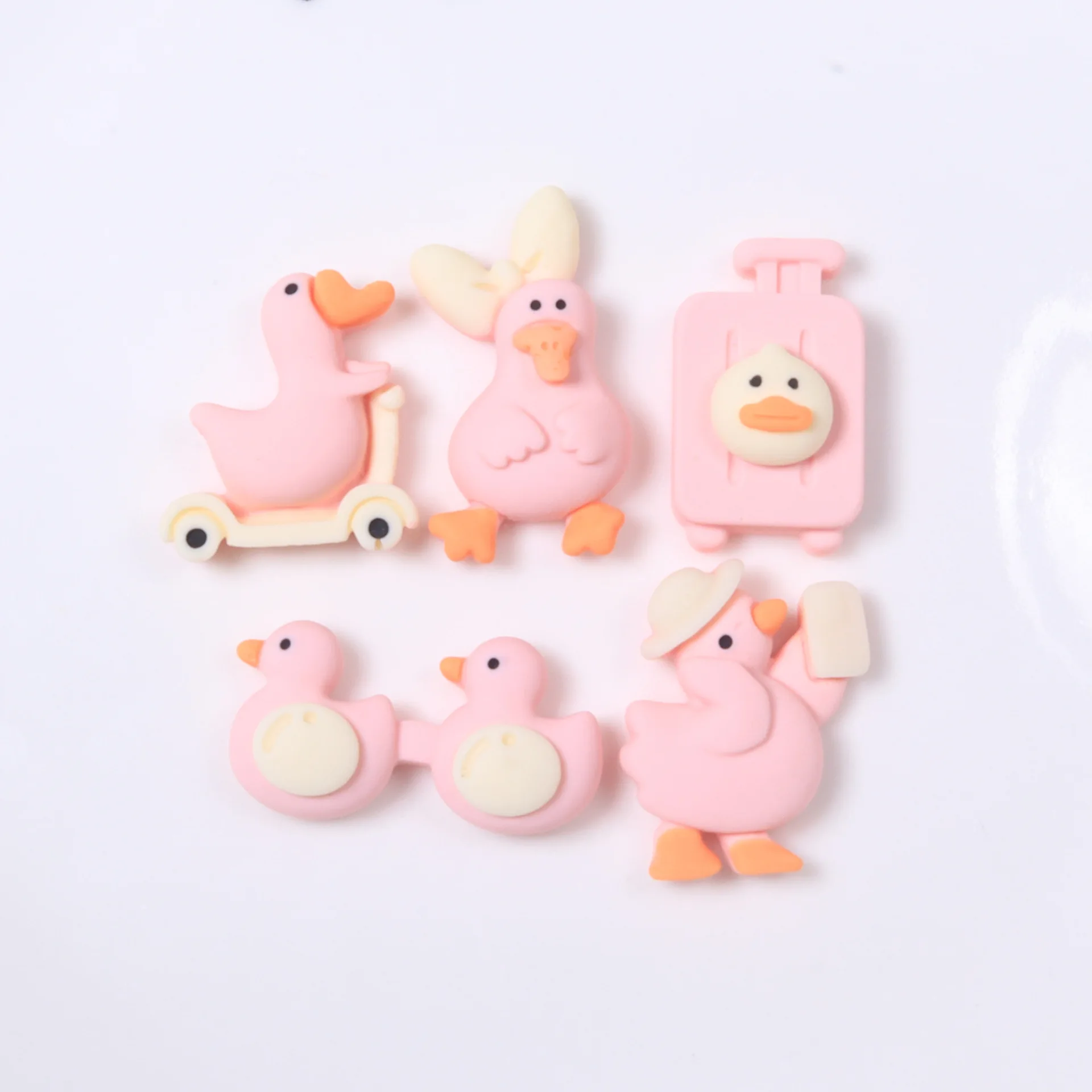 20Pcs Kawaii Pink Duck Resin Flatback Cabochon Scrapbook DIY Accessory Decor Figurine Craft Cartoon Duckling Resins Slime Charms