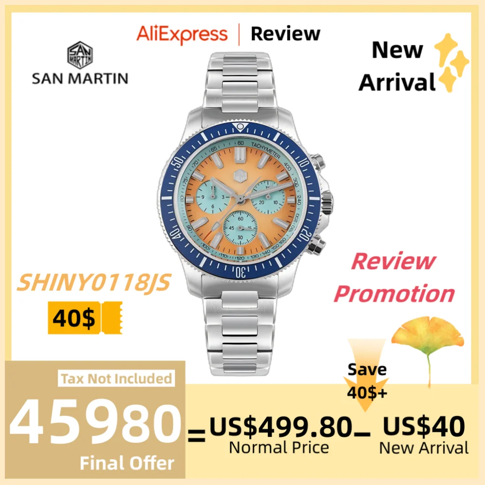 

San Martin 40mm Peacock SL-4801 Mechanical Chronograph Watch Men Diver Auto/Hand-Wind Wristwatch High-Beat 20Bar Luxury SN0118JS