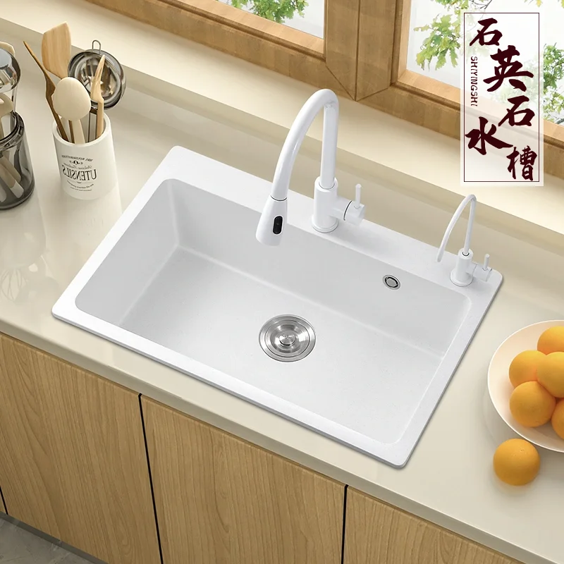 

Quartz Stone White Sink Large Single Sink Under Counter Kitchen Sink Dishwasher Granite Vegetable Basin Dishwasher