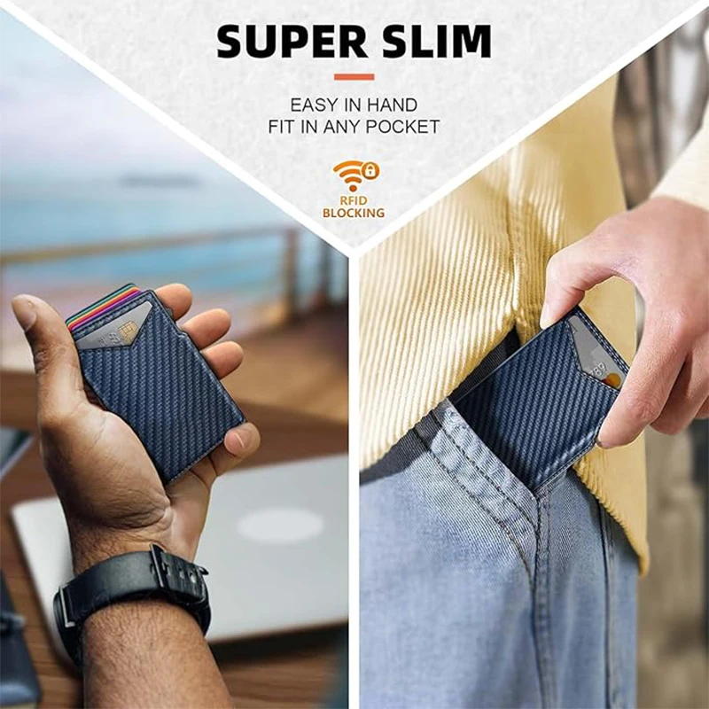 YATBEST Men's Card Bag RFID Anti-Theft Brush Multifunctional Elastic Band Large Capacity Automatic Pop-up Aluminum Box Wallet