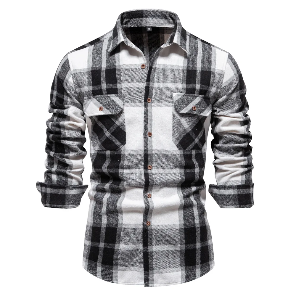 New 100% Cotton Men\'s Plaid Shirt Autumn Fashion Youth Work Shirt for Men Long Sleeved Quality Casual Men Shirt