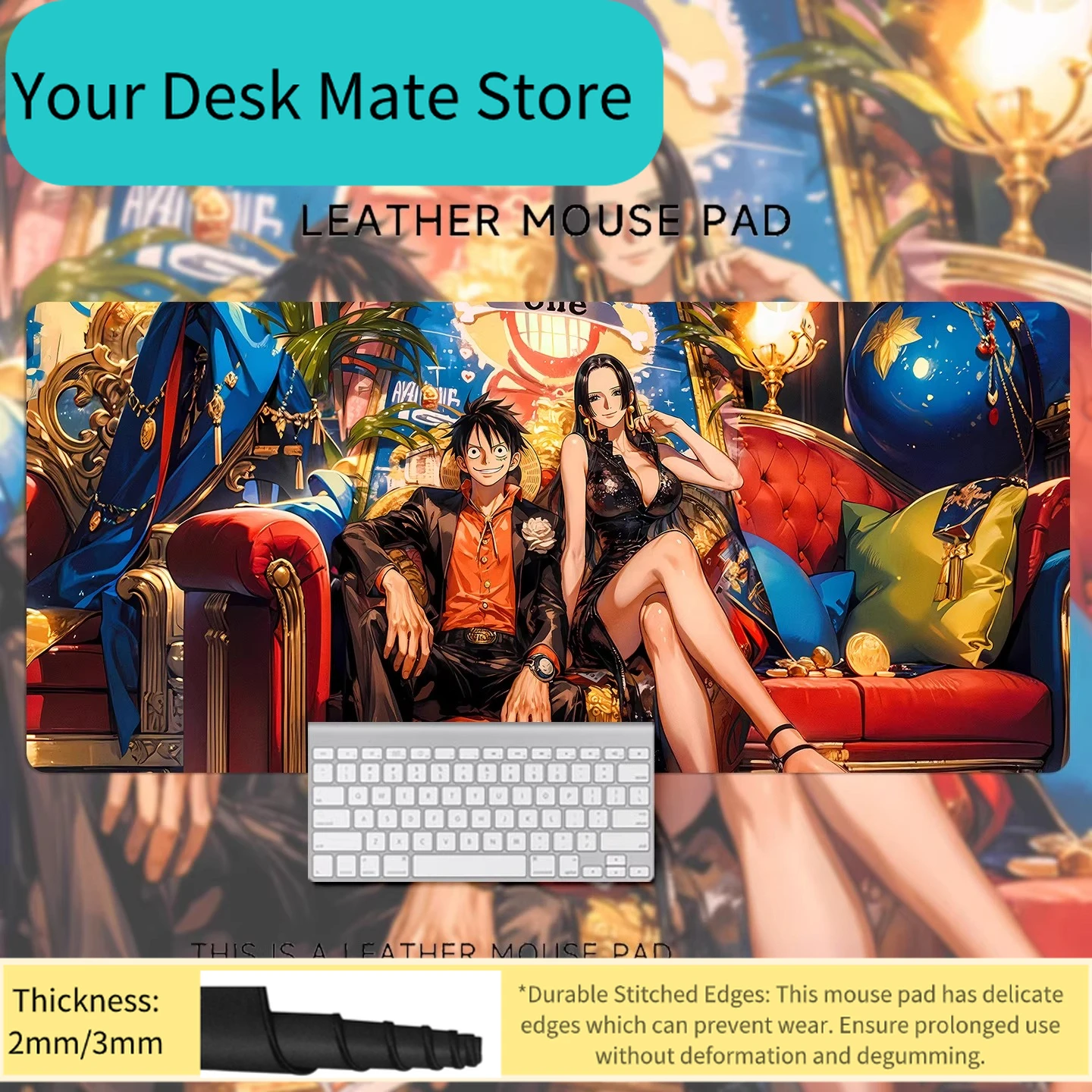 High Quality Leather Mouse Pad ONE PIECE Printing Oversized Animation Cartoon Luffy Computer Desk Workstation Desk Non-slip Pad
