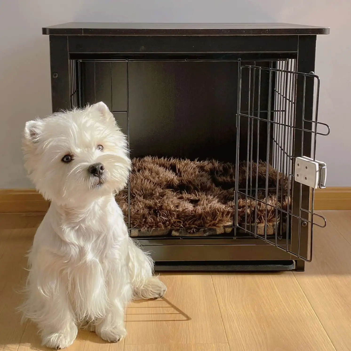 

Pet Cage Dog Crate Soft Dog Sliding Door Furniture Style Wood Wooden Wire Pet Home House Indoor Rustic Kennel for Dog Crate