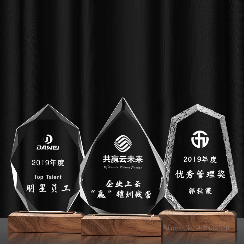 Solid Wood Crystal Trophy, Can be Customized, annual Meeting Medal, Dance Sports competition, Home Decoration, Wooden Base