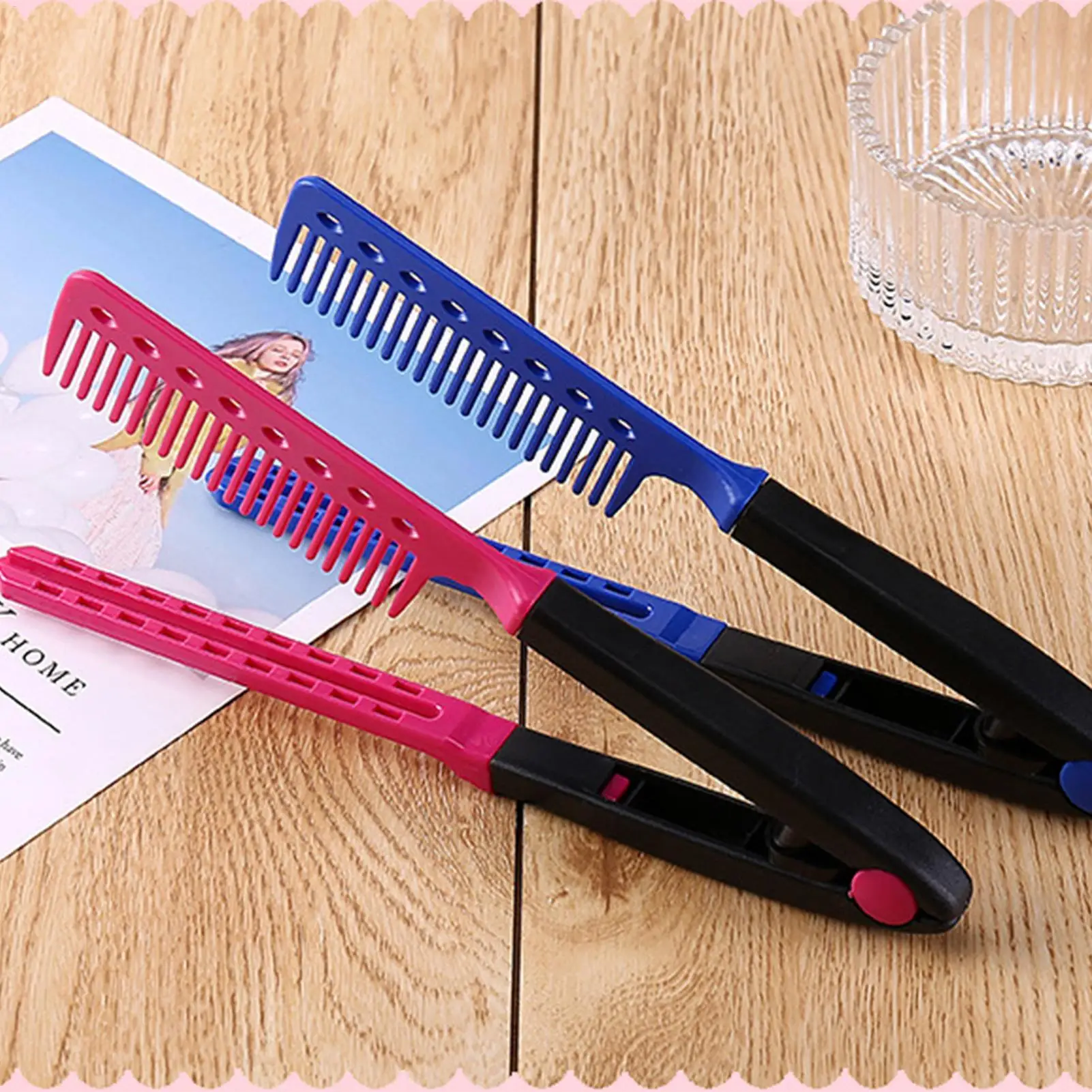 Hair Splint Comb V Shaped Hair Straightener Brush V-Shaped Curved Design Hair Styling Comb for Hotel Dormitory Business Trip