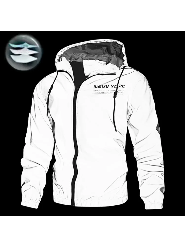 AliExpress UETEEY Night Reflective Jackets Men Double Fabric Waterproof Windbreaker Hooded Jacket Man Hip Hop Cycling Sports Zipper Coats Outwear