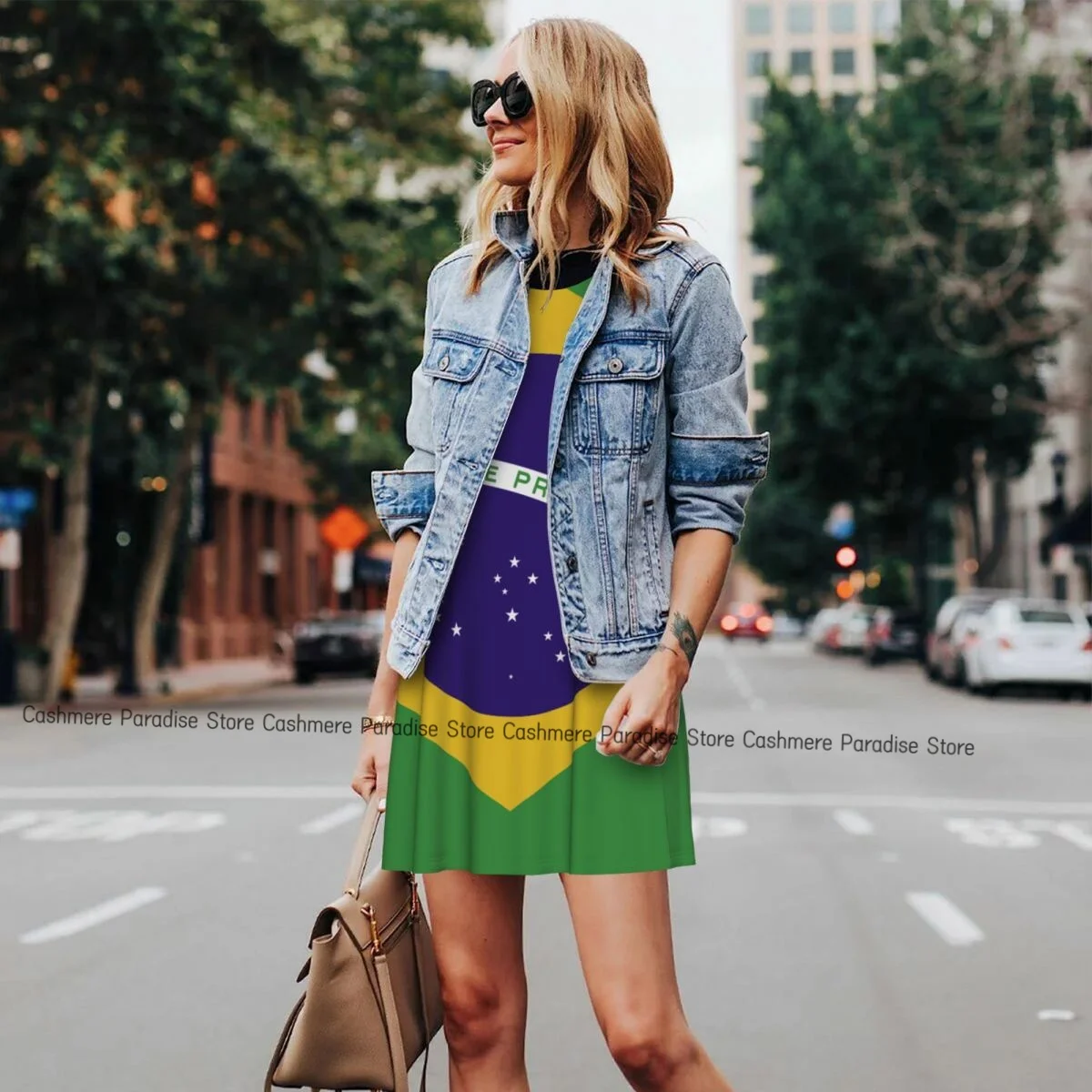 여성용 드레스 브라질 국기 여름 캐주얼 티셔츠 드레스 비치 커버업 탱크 드레스