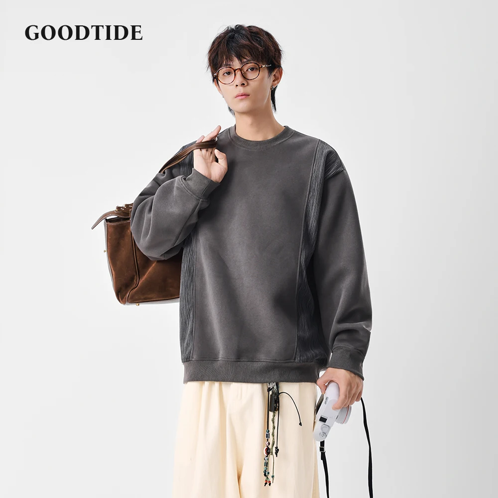 

2025 New Fashion American Retro Patchwork Design Heavyweight Hoodie Men's Spring Autumn Trendy Loose Men's Top
