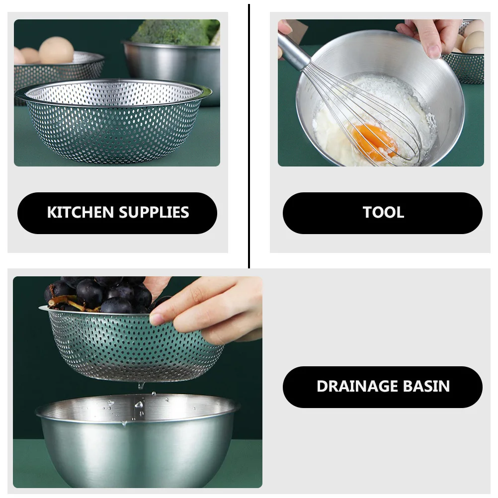 

2Pcs Stainless Steel Drain Baskets Practical Kitchen Tools Compact Size High Quality Material for Fruits Vegetables Rice Wash