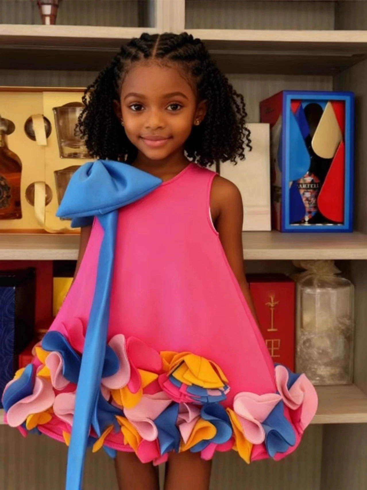 

3D flower girl dress for wedding Dopamine Children's Vest Dress Bow Spring/Summer Birthday Party Dress Fashion Cute Girl Clothes