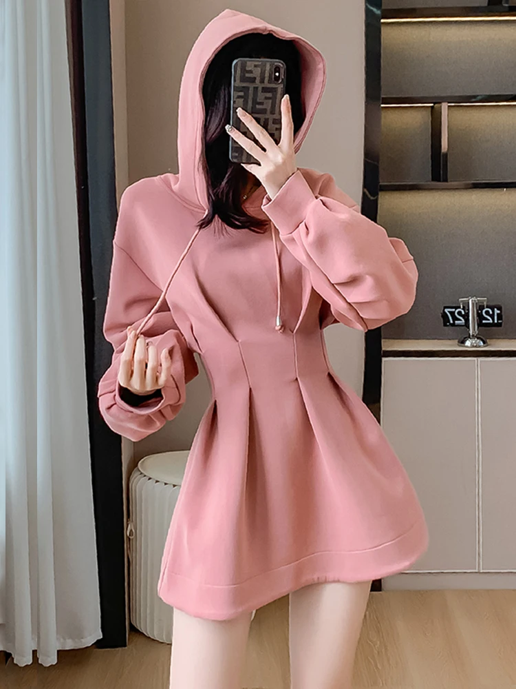 Spring Fall Hoodie Dress Women Long Sleeve Cute Hooded Mini Dress Slim Streetwear Dress Vestidos