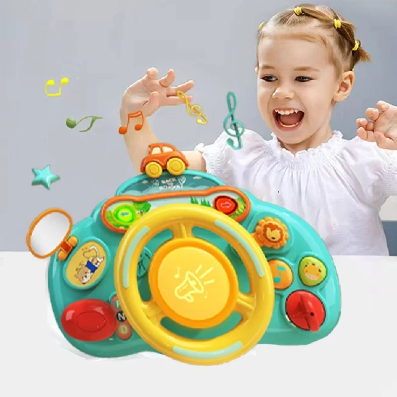 Early Education Puzzle Voice Music Toy Simulation Driving Trolly Simulation Steering Wheel 1-5 Years Old Children\'s Gift Toy