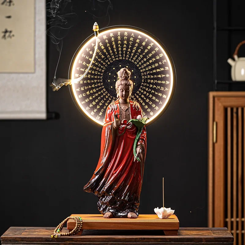 Western Three Holy Ceramic Buddha Ornaments New Chinese Home Decoration LED Light Ring Buddhist Ornaments view 6