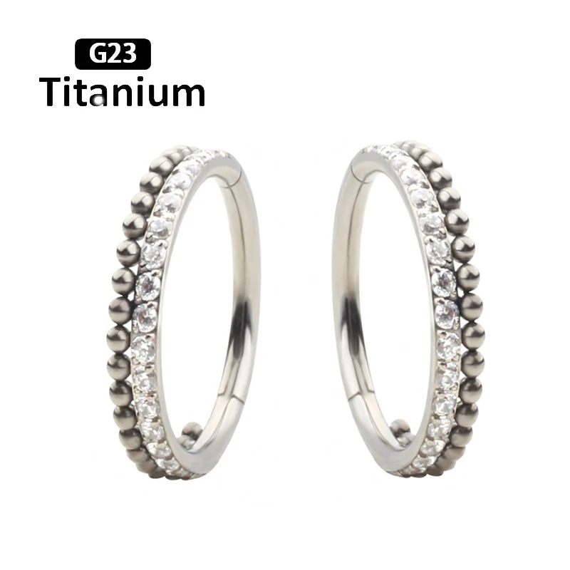 G23 Titanium CZ Hoops With 1mm Ball Hinged Segment Rings 8/10/12mm Septum Clicker Nose Ring Helix Piercing Body Jewelry Earrings