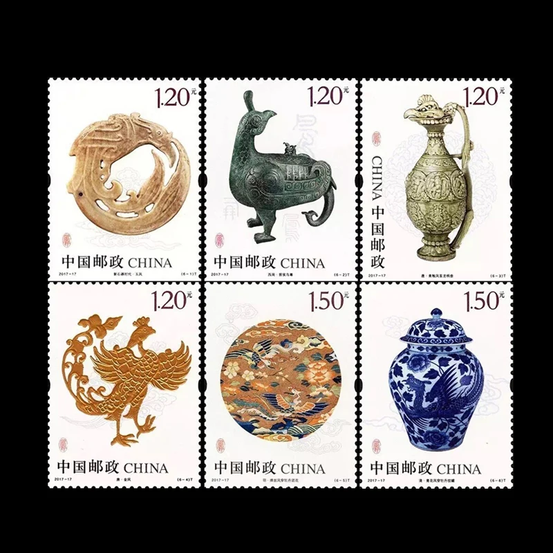 6 PCS/set China Culture All New Phoenix-shaped cultural relics Postage Stamps  For Collection