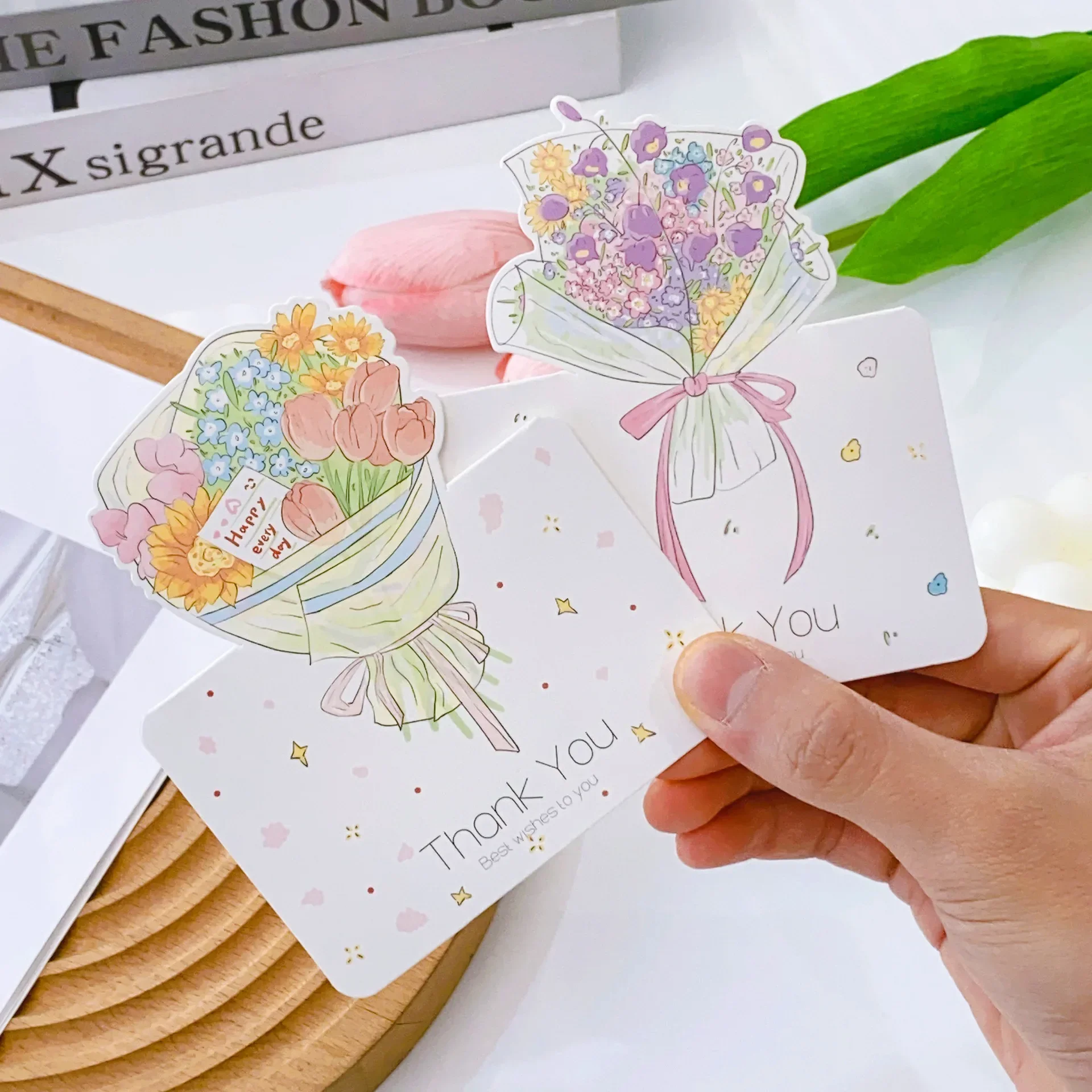 3pcs/set Portable Cute Flower Thank You Card Invitation Message Envelope Birthday Greeting Card For Mother's Day Gift Cards