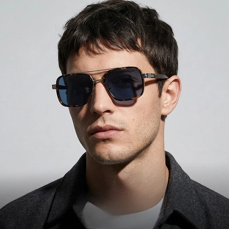 

Новые поляризационные солнцезащитные очки 2026 года в квадратной оправе для мужчин, ретро-дизайн с двойным мостиком, для активного отдыха, с защитой от солнца