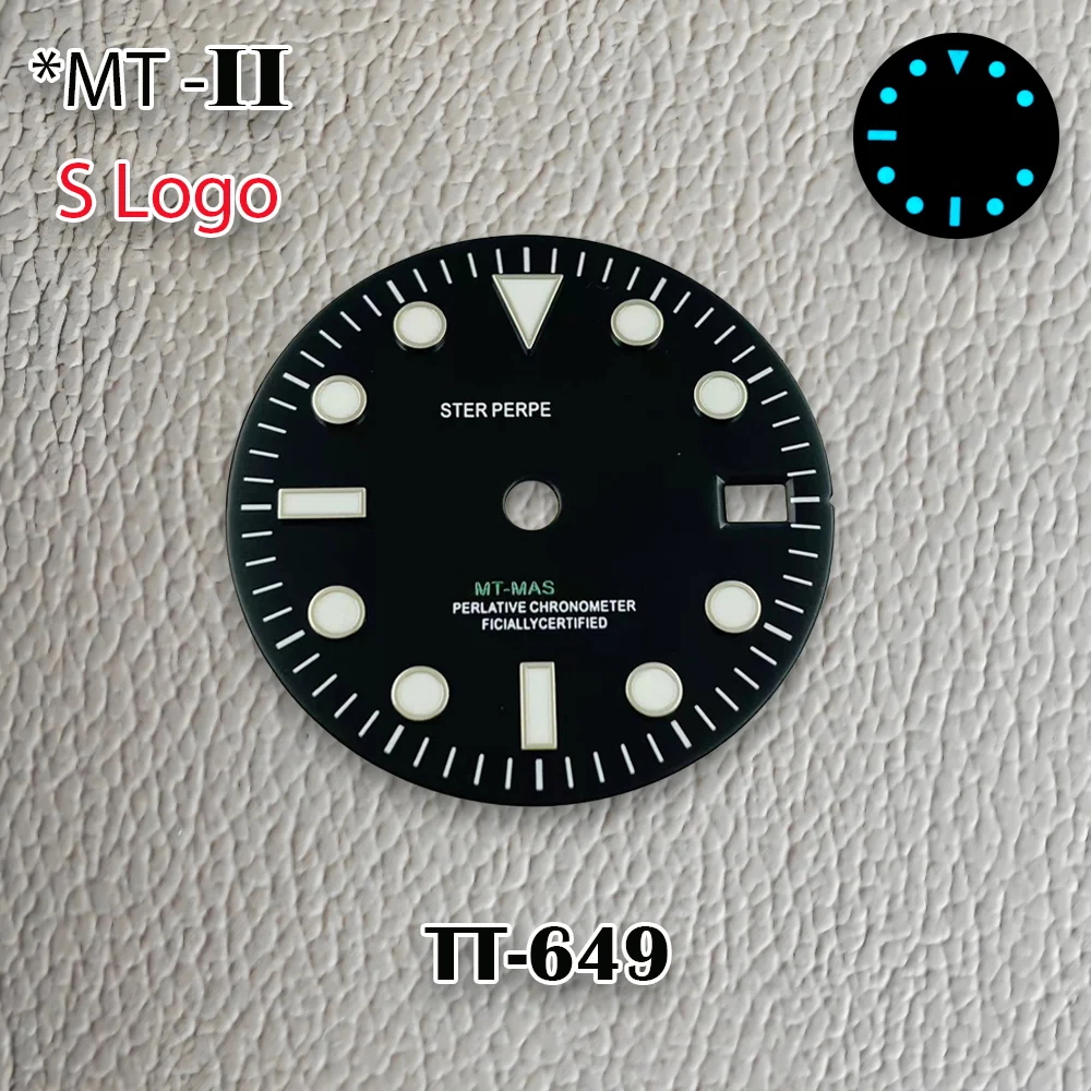 جديد 28.5 مللي متر S شعار NH34 GMT الطلب الأسود الهاتفي الأخضر الخط الهاتفي صالح NH34 حركة الجليد الأزرق مضيئة ساعة تعديل الملحقات